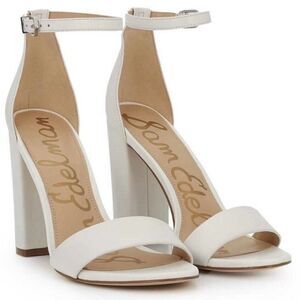 Sam Edelman Yaro Ankle Strap Block High Heel Sandal Leather Silver Buckle Bridal